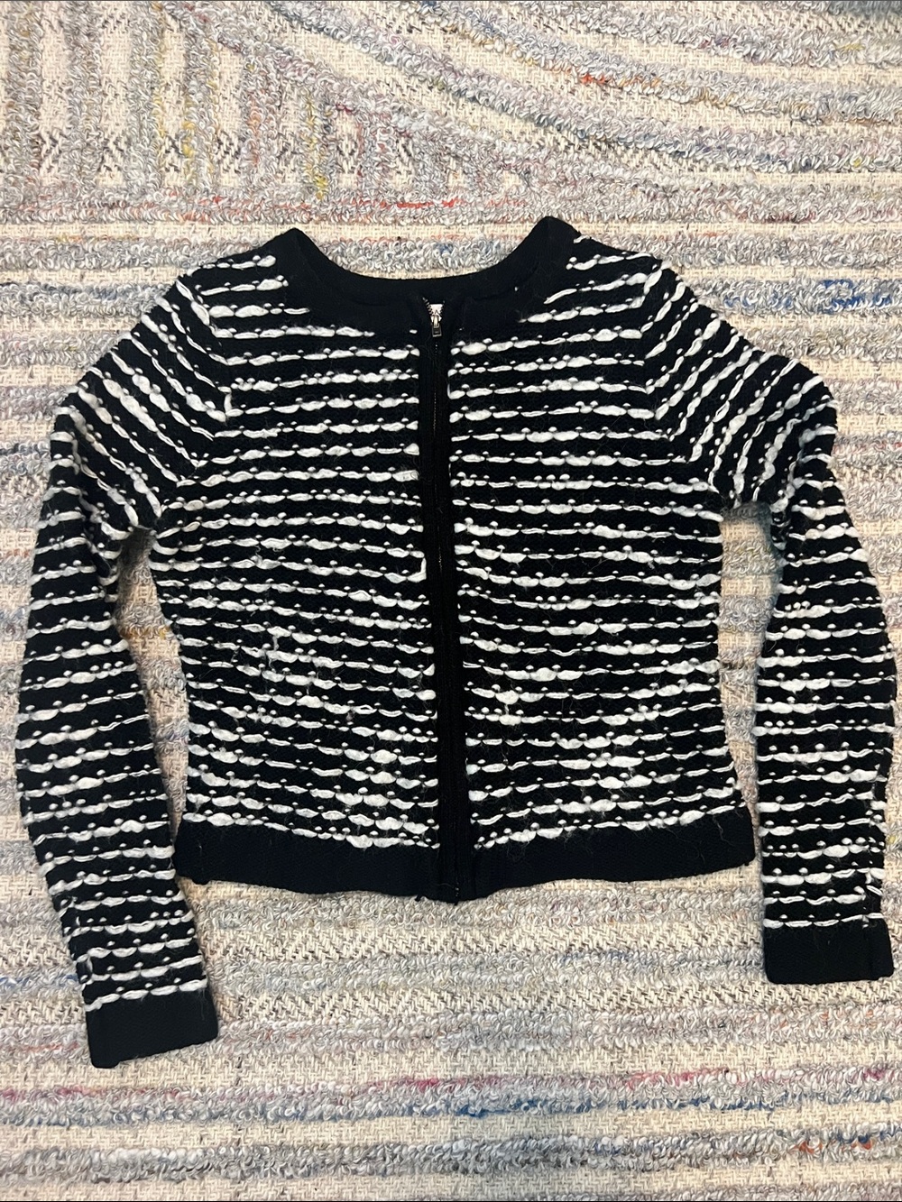 Kenar Black and White Textured Zip Cardigan